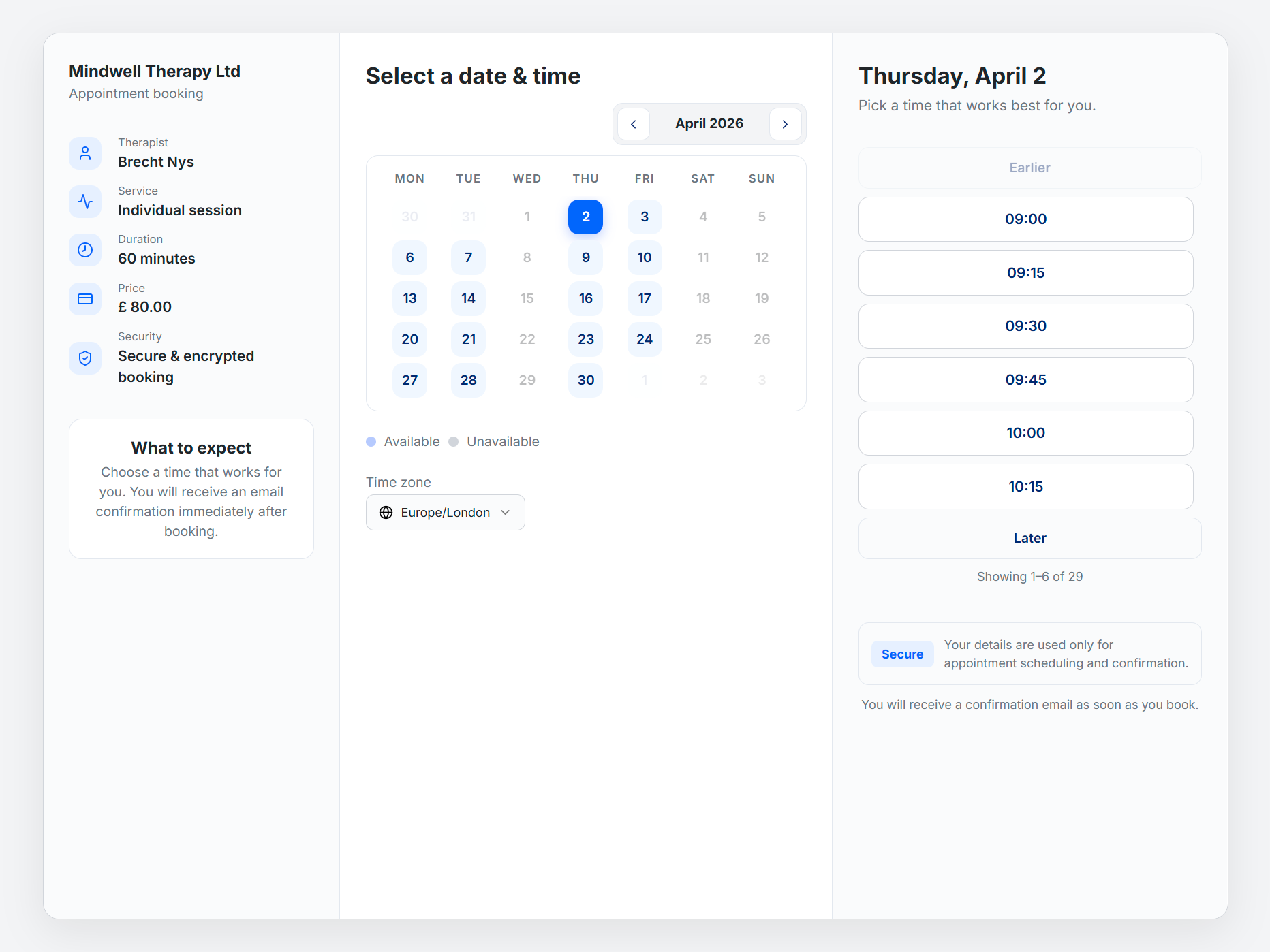 Your booking page